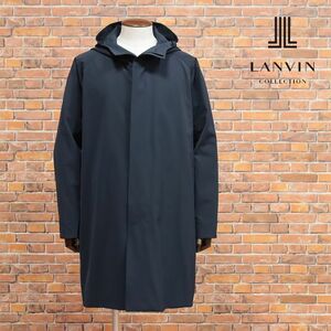 春夏/LANVIN COLLECTION/52サイズ/フード付ステンカラー コート 撥水 軽量ポリ ギャバジン 機能性 ミニマル 新品/紺/ネイビー/ib160/