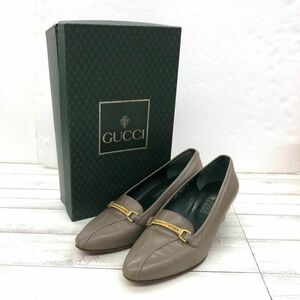 GUCCI グッチ ゴールドチェーン パンプス ヒール 22.5 ベージュ レザー チェーン OLD オールド