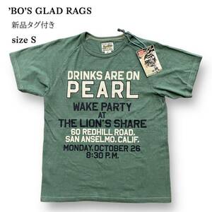 新品 タグ付き ’BO’S GLAD RAGS ボーズグラッドラグス 半袖 クルーネック Tシャツ ラバー プリント Tee グリーン 緑 トップス S