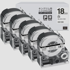 送料無料★18mm 白地黒文字 テープカートリッジ ES18K 互換性 キングジム テプラ Tepra(SS18K) 5個セット