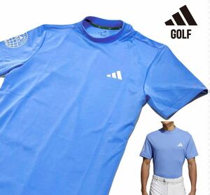 新品 【メンズL】ブルー アディダスゴルフ モックネック シャツ 半袖 adidas GOLF ゴルフウェア 春夏　さらさら生地