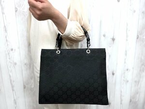 極美品 GUCCI グッチ バンブー GG柄 ハンドバッグ トートバッグ バッグ ナイロン×レザー 黒 A4収納可 69516