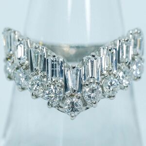 鑑定付【1.01ct】PT900 6.2g ♯13 プラチナ テーパー バゲット レディース ダイヤモンドリング Diamond Ring ユニセックス 指輪 仕上げ済