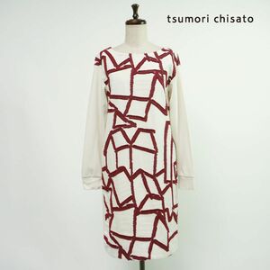 tsumorichisato ツモリチサト フロント刺繍ワンピース 膝丈 裏地無し レディース 白 赤 サイズ2*OC824