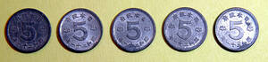 硬貨　五銭・鳩・５枚セット・昭和21年