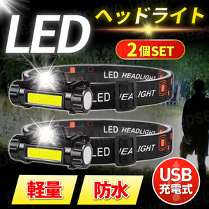 LEDヘッドライト usb充電式 ヘッドランプ 登山 キャンプ 夜 釣り アウトドア ワークライト 作業 cob 小型 懐中電灯 停電 防災 非常用 ２個