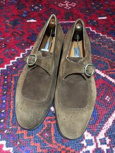 新品Salvatore Ferragamo SUEDE MONKSTRAP SHOESサルヴァトーレフェラガモスウェードレザーメダリオンモンクストラップシューズ 7 EE