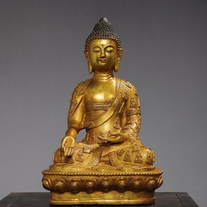 中國 清代 銅製塗金万仏袈裟釈迦牟尼大寸法像です 釈迦 仏教古美術 仏像 細密造 置物 時代物 中国美術 寺院収蔵品 YF70