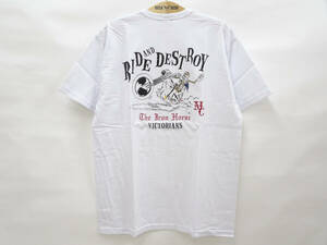 インディアンモーターサイクル INDIAN M.C. 半袖Tシャツ RIDE & DESTROY IM78744 白 (XXL) 汚れあり 50%オフ (半額) 送料無料 即決 新品