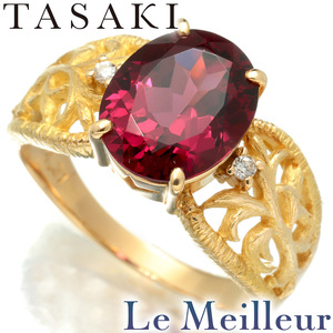 タサキ 透かし彫り デザインリング 指輪 ロードライトガーネット 4.31ct ダイヤモンド K18 16号 TASAKI 中古 プレラブド 返品OK