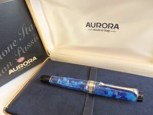 ◆【ほぼ未使用】アウロラ　オプティマ　ブルーST万年筆　ペン先：14K585ソリッドゴールドM