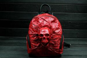 新品　スカル　レザーバッグ　バックパック　レディース　メンズ　Red Skull Backpack