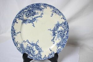 ベルギー アンティーク B.F.K.BOCH DAUPHIN 古い陶器のデザート皿 ロカイユ模様 1枚 美品