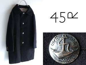 美品 Umii908 45rpm ウミ アンカーロゴメタル釦 ウールコットンメルトン コート 1 紺 ネイビー 日本製 Badou-R シングルコート