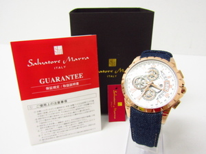 未使用 Salvatore Marra サルバトーレマーラ SM13119D-PGWH/BL クロノグラフ クォーツ腕時計♪AC19126
