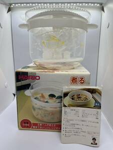 【中古】HARIO (ハリオ) 耐熱ガラス製 レンジ釜 XRC-100TW キッチン 煮る 炊く 蒸す ごはん 1合