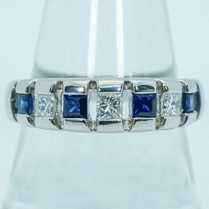 ★1円スタ！メンズ 角サファイアダイヤ【0.41ct&D0.33ct】PT900 7.0g ♯17 プラチナ プリンセスカット メンズ Diamond Ring 指輪 