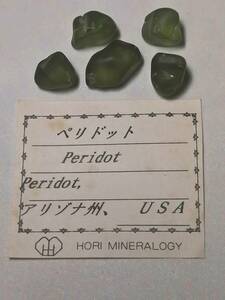 「ペリドット原石　5個　アリゾナ州USA 産出」HORI MINERALOGY 社