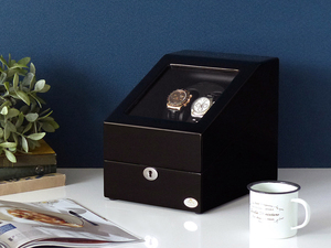 ABIES アビエス ワインディングマシーン 2本巻 ブラック×ブラック 時計 1年保証 腕時計用ケース 収納