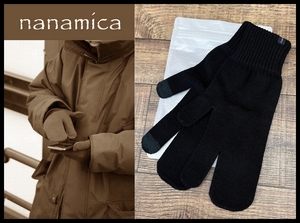 送無 新品 nanamica ナナミカ 21AW SUKF197 TECH GLOVES 光電子 ウール ニット グローブ 手袋 ミトン テックグローブ 黒 ブラック FREE ⑥