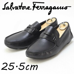 ◆Salvatore Ferragamo サルヴァトーレフェラガモ レザー ロファー モカシン シューズ 黒 ブラック 7 1/2