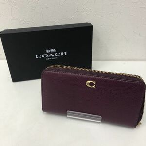 COACH 長財布 ラウンドファスナー レディース財布 pupパープル 無地 アコーディオン cc489 B4DOY