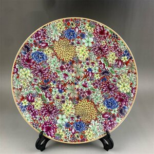 ◆古風堂◆中国 皿 粉彩萬花圖瓷盤 美術 直径26cm