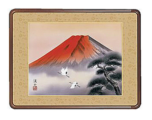 伊藤渓山　赤富士飛鶴　絵画　版画　和額