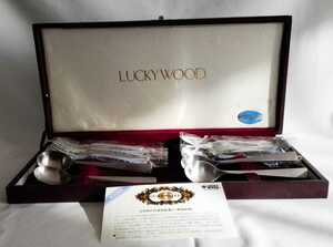 [未使用] LUCKY WOOD ラッキーウッド　銀器6点　TBCL japan 洋白銀器4点　スプーンとフォーク　シルバークロス　茶色1 　★02P-975