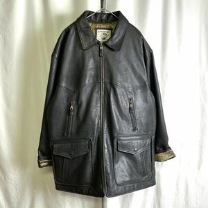 90s 韓国製 BANANA REPUBLIC TRAVEL SAFARI 中綿 レザー ジャケット XL ブラック 黒 トラベル サファリ バナリパ 80s オールド ビンテージ