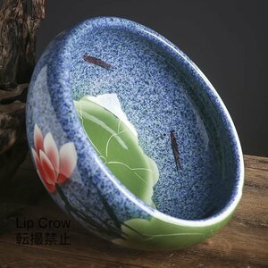 逸品 睡蓮鉢 陶器製 手描き 直径41cm 綺麗 メダカ 金魚 水性植物