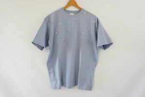 クリックポスト可【即決】Karl Helmut カールヘルム メンズ Tシャツ カモメ 刺繍 水色系 サイズ:L 日本製 【770660】