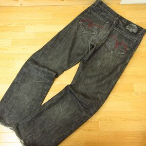 ◎REDMOON レッドムーン◆ブラックデニムパンツ ジーンズ Gパン スカル USED加工◆メンズ 黒 30インチ相当◆P5050