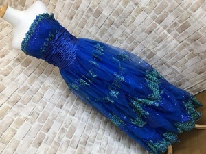 e30053■Mei Mei ロングドレス　衣装　ブルー　チュール　スパンコール　M