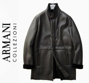 ◆本物◆ARMANI COLLEZIONI ◆極上リッチ◎リアルムートン羊毛皮レザーコート52 新品