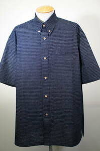 【加寿利】書生紬　藍染　釦ダウン メンズ　 3Lサイズ　 着物リメイク アロハシャツ