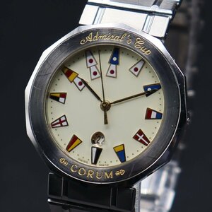 電池新品 CORUM コルム アドミラルズカップ 99.810.20V50.B クォーツ 6時位置 デイト スイス製 純正ブレス アンティーク メンズ腕時計