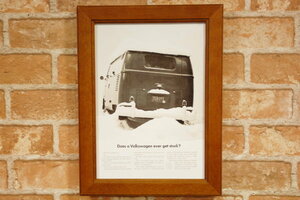 ワーゲンバス デリバリーバン ミニポスター B5額付き ◆ VW 複製広告 積雪 5-211
