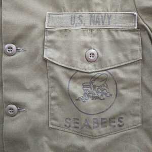 80s 米軍 USネイビー U.S.NAVY SEABEES ミリタリー　半袖シャツ　M 