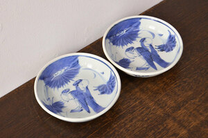 R-052001　江戸期　古伊万里　染付仙人図　なます皿2枚セット(中皿、和食器)(R-052001)