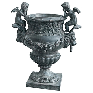 2人のケルビム（智天使）が付いているブロンズ製ガーデンポット(壺)プランター 植木鉢彫像 彫刻（輸入品