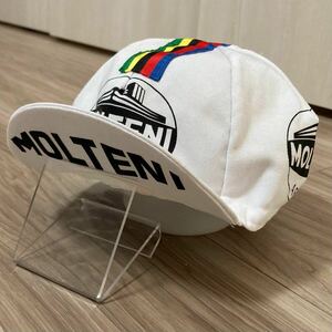 送料無料★MOLTENI イタリア製 サイクリングキャップ 汗留め サイクルキャップ 多数ロゴ ツバ裏プリント ベルギーライン 良質 544 ホワイト