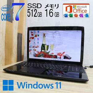 ★中古PC 最上級4世代4コアi7！新品SSD512GB メモリ16GB★A53S Core i7-4712MQ Webカメラ Win11 MS Office2019 Home&Business★P69198