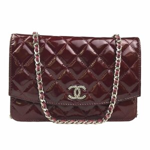 【1円～】シャネル CHANEL バッグ 財布 ショルダーバッグ チェーンウォレット マトラッセ エナメル ボルドー 15番台 中古