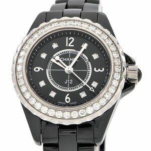 [3年保証] シャネル レディース J12 29MM H2571 ブラック セラミック ダイヤベゼル ダイヤインデックス 黒 クオーツ 腕時計 中古 送料無料