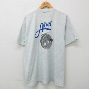 XL/古着 半袖 ビンテージ Tシャツ メンズ 90s エーベル リール 胸ポケット付き 大きいサイズ クルーネック 薄グレー 霜降り 23mar16 中