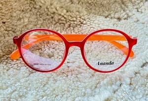 新品即決！超お買い得！超軽量ＴＲ素材！鮮やかな可愛い大き目蛍光レッド&オレンジの丸眼鏡！今回、UVカット無色レンズを特価で追加可能！