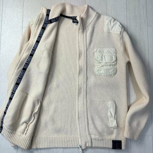 未使用並/XL★ドルチェ＆ガッバーナ/D&G 裾ロゴパッチ 綿素材パッチワーク ウールニット ブルゾン ジャケット スタンドカラー メンズ 白