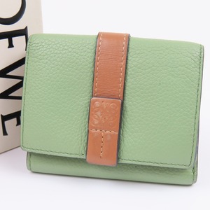 40778★1円スタート★LOEWE ロエベ 極美品 トライフォールド ウォレット ミニ財布 三つ折り財布 レザー グリーン