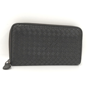 【中古】BOTTEGA VENETA ラウンドファスナー 長財布 イントレチャート レザー ブラック 114076